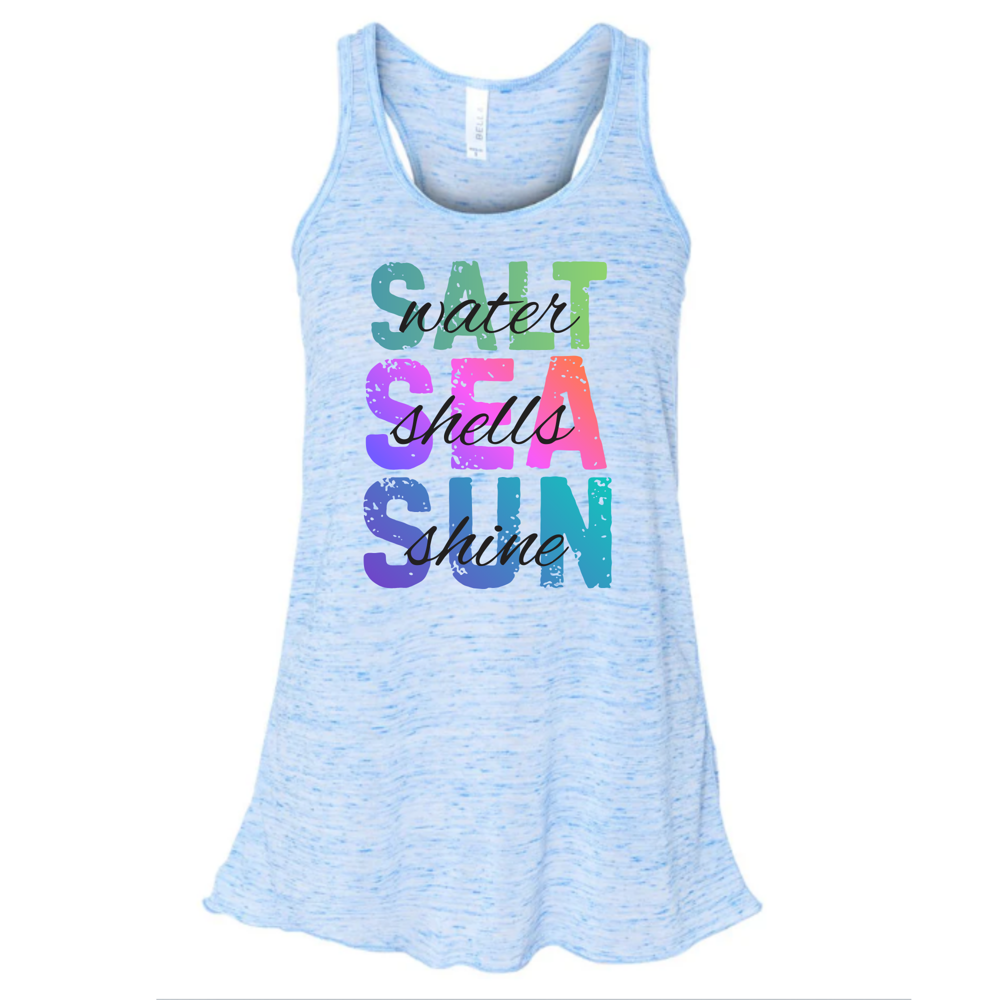 Saltwater, Seashells, Sunshine Flowy Racerback Tank