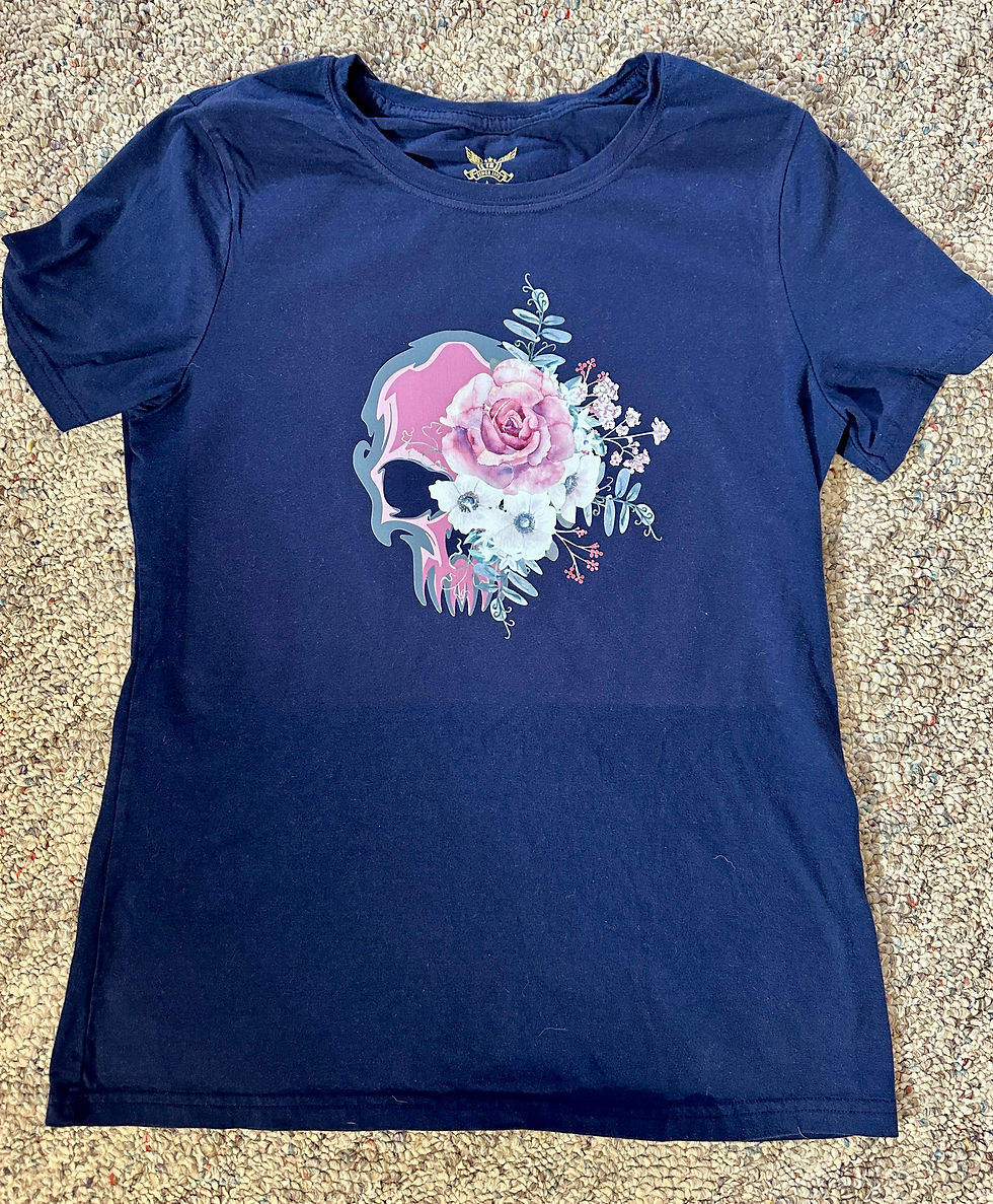 Thumbnail: THRIFTED shirt - purple skull and flowers