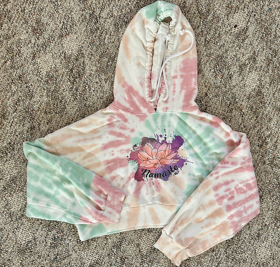 Thumbnail: THRIFTED shirts with peaceful Namaste and pink lotus flower