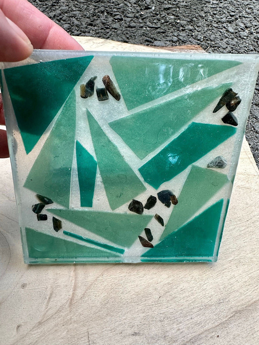 Thumbnail: Coasters, Set of 2, Green Stained Glass