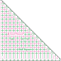 Half square fabric cutting ruler with measuring grid