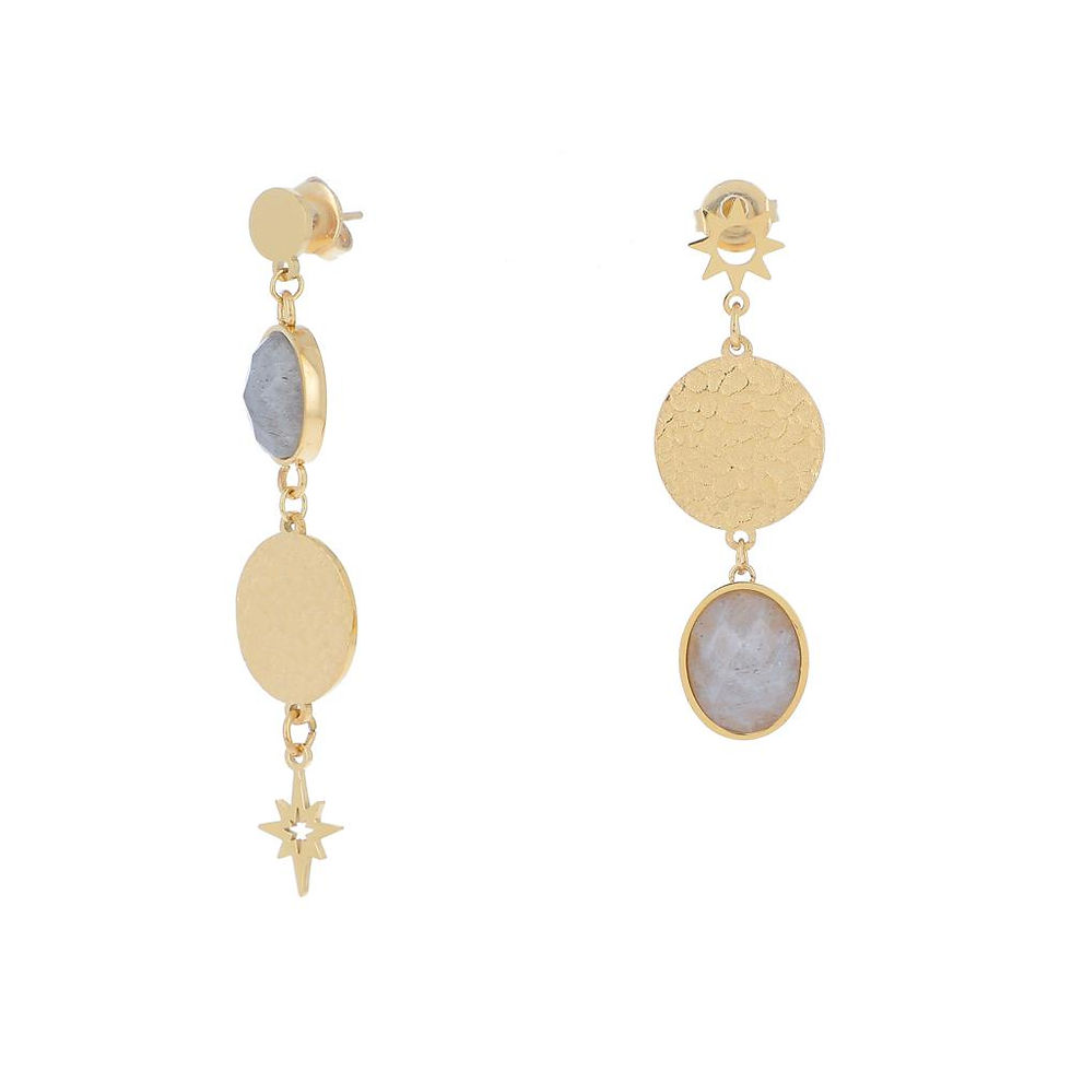 boucles d'oreilles dorées à puce effet martelé avec labradorite