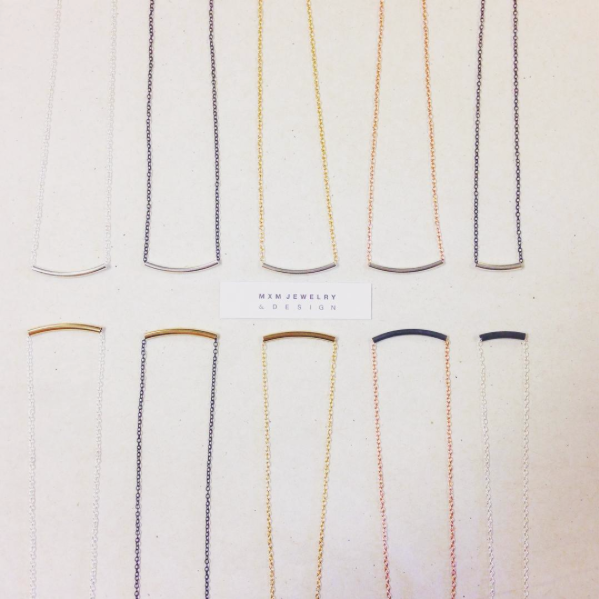 Thumbnail: Silver Curved Tube Bar Necklace
