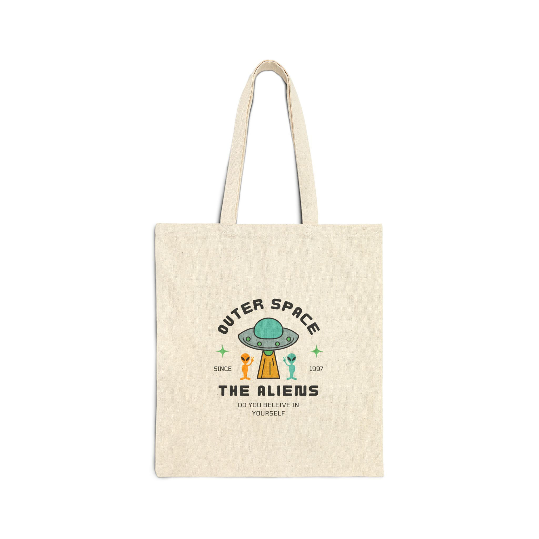 Outer Space Themed Cotton Canvas Tote Bag for Alien Lovers