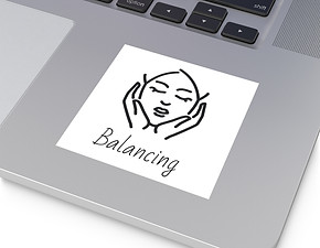Live Life Balanced branded sticker that says balancing on a computer