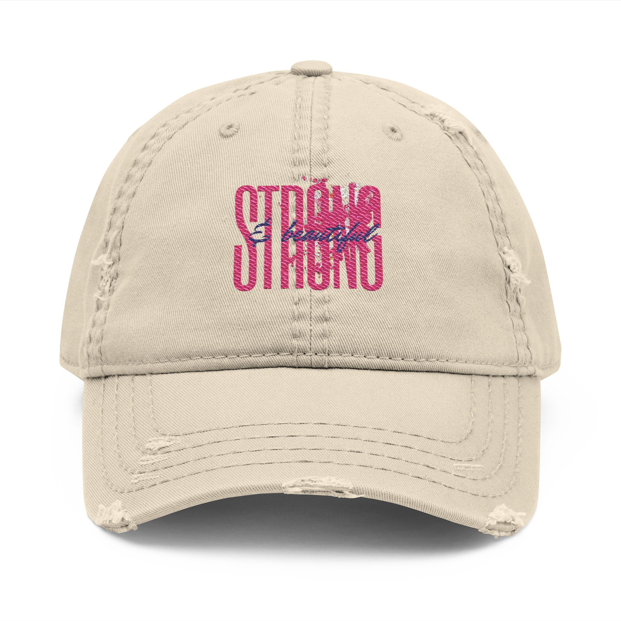 Embroidered Strong & Beautiful Distressed Dad Hat Vintage Washed Baseball Cap