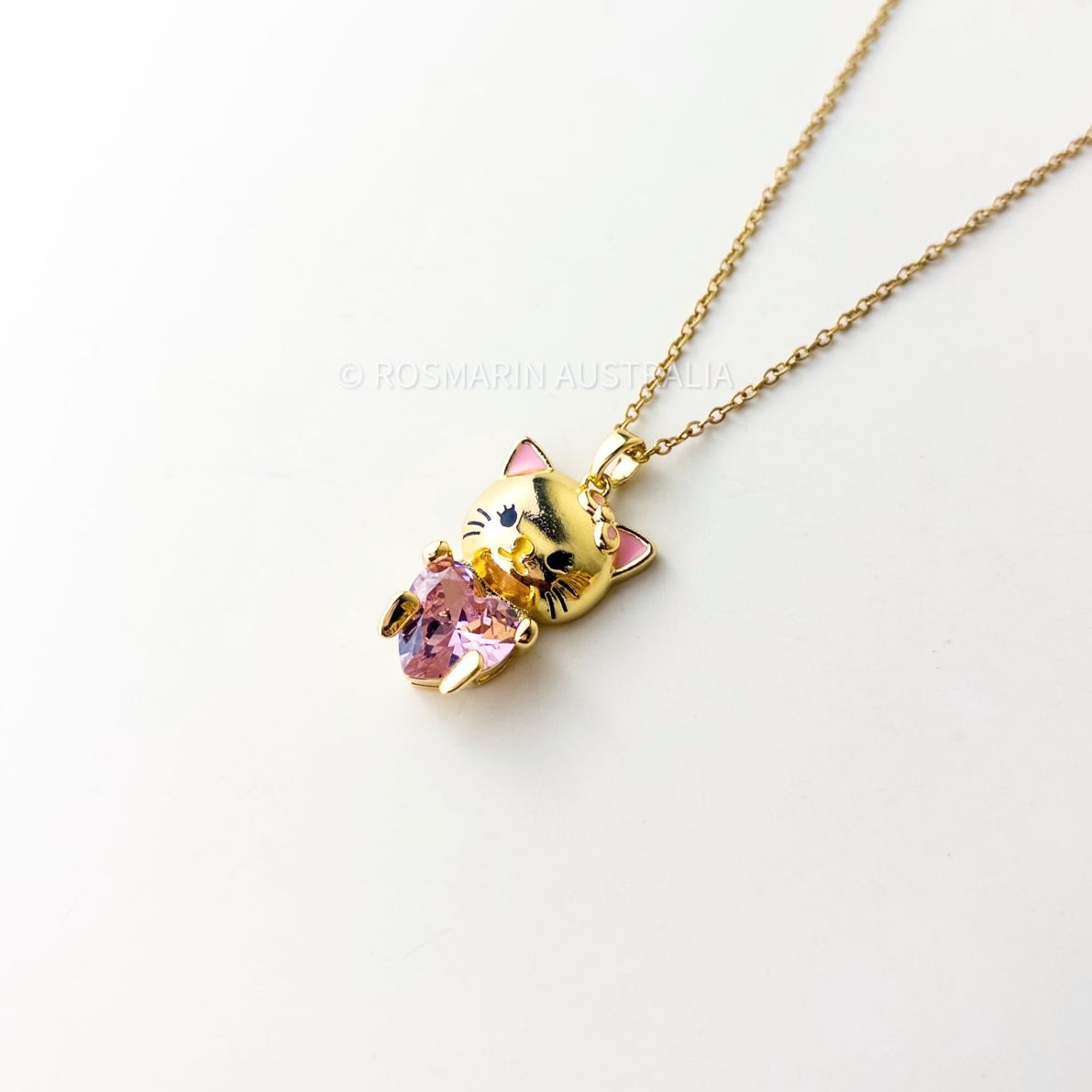 Lucky Kitty Charm Anti Tarnish Gold Necklace 