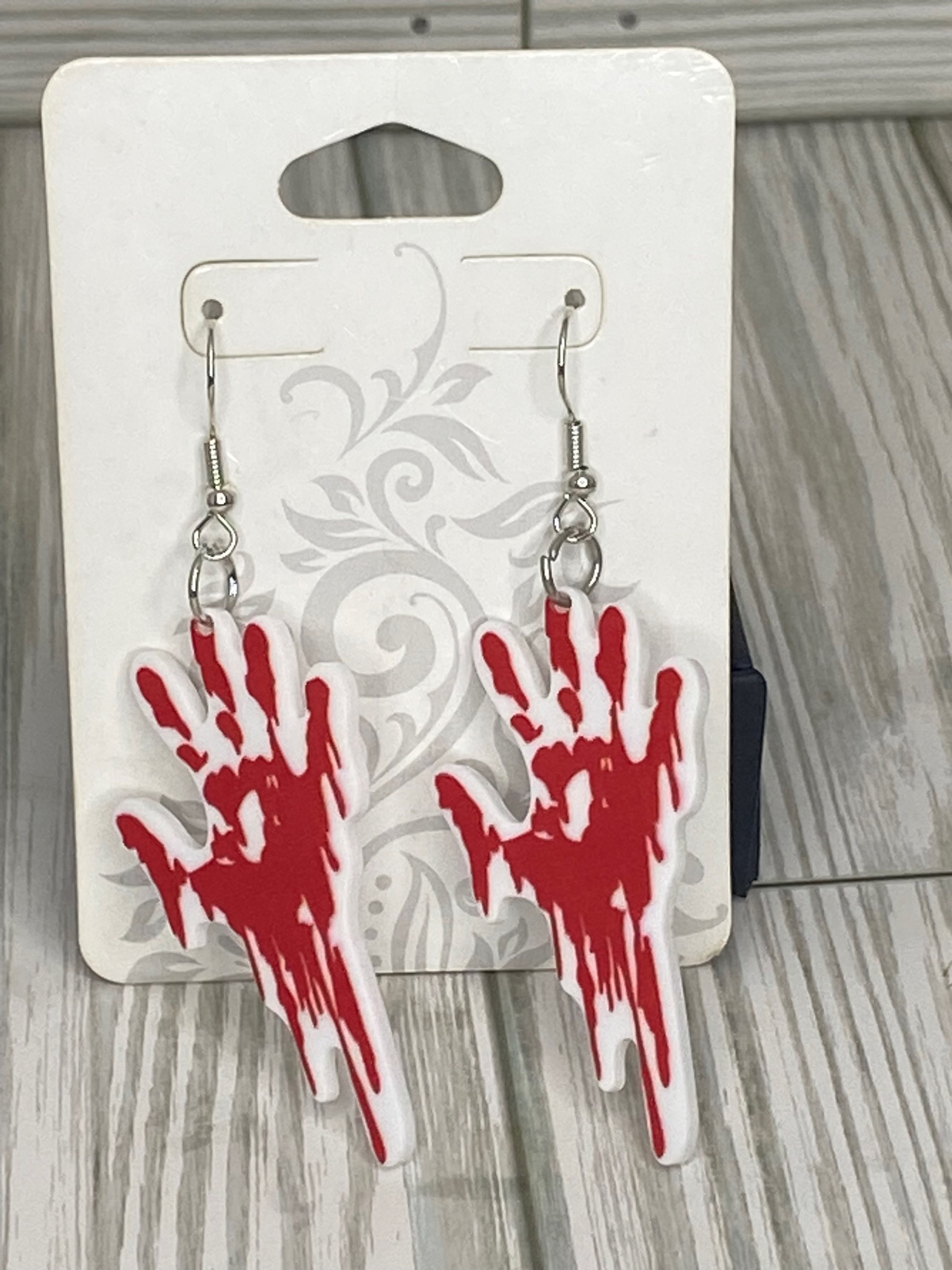 bloody handprint earrings