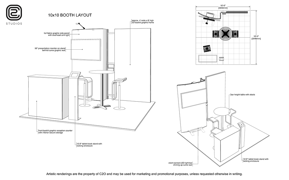 10x10 Tradeshow Booth Line Drawing & Callouts