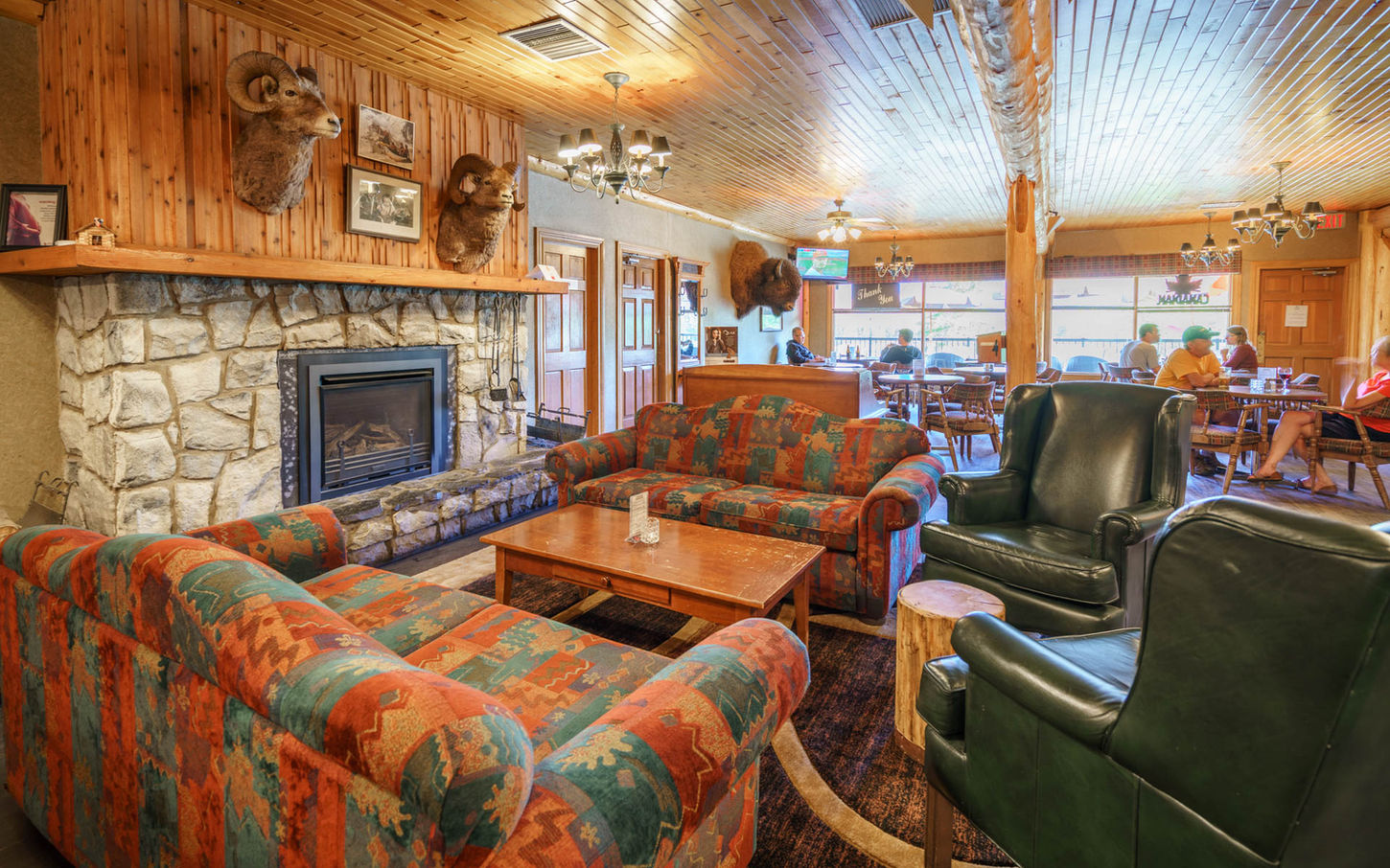 fireplace seating at the Parkway Pub at The Crossing Resort