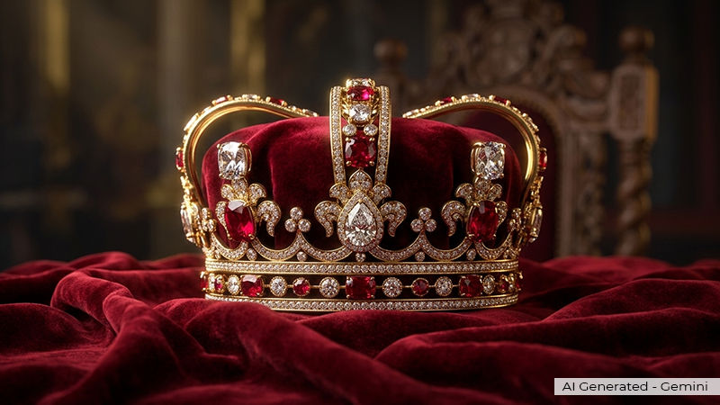 A royal crown or necklace adorned with glowing red rubies