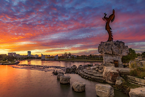 Sunset image of Keeper of the Plains in Wichita -- ICT.