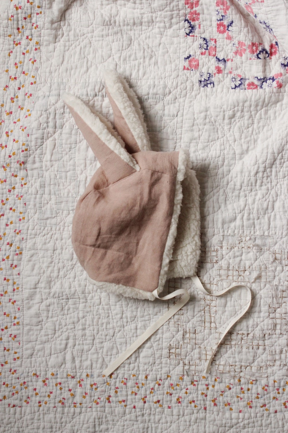 Child size bunny hood - in dusty rose