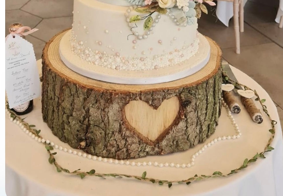 Thumbnail: Un personalised carved heart rustic log cake stand in various sizes 