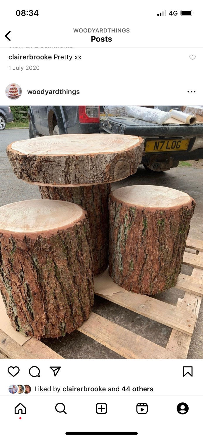 Thumbnail: Rustic log garden table and log stools, perfect for a fairy garden, real wood  g