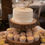 Thumbnail: Two tiered rustic wooden log wedding cake cup stand, centrepiece with 16" base