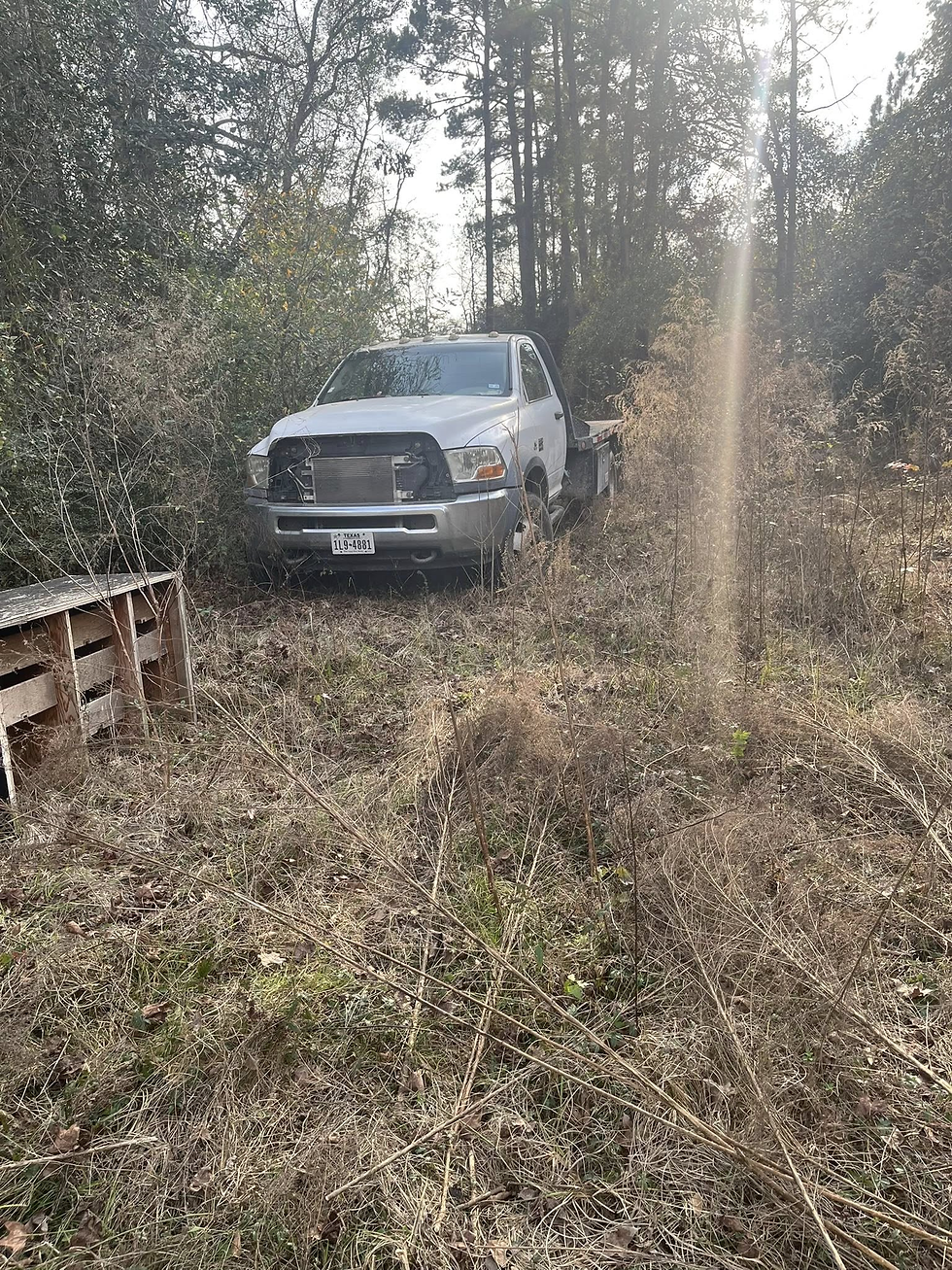 The stolen truck was recovered in a wooded area of Jasper County following a tip from the community, according to Sheriff Chuck Havard. Photo Courtesy of Jasper County Sheriff's Office