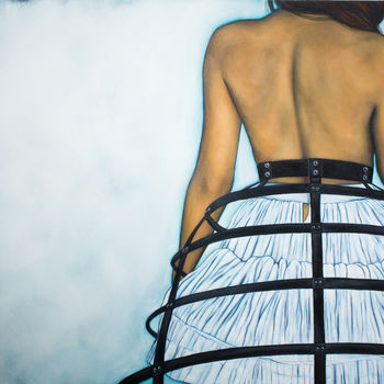 woman, bdsm, leather, skirt cage, body, surrealism, figurative art, contemporary art, oil painting, oil on canvas, toronto art