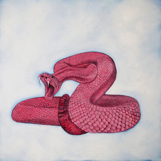 painting, pink, snake, oil on canvas, contemporary