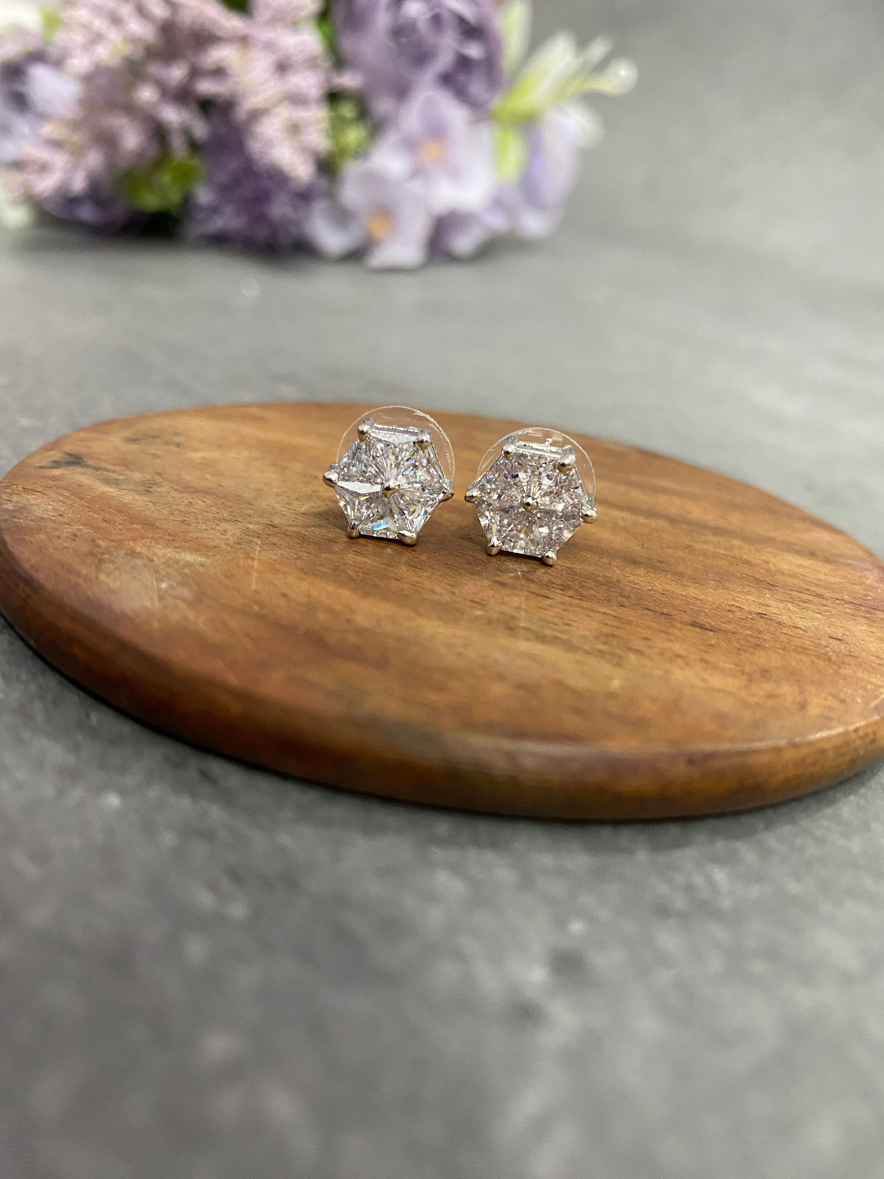 Silver-Plated American Diamond studded Stud Earrings