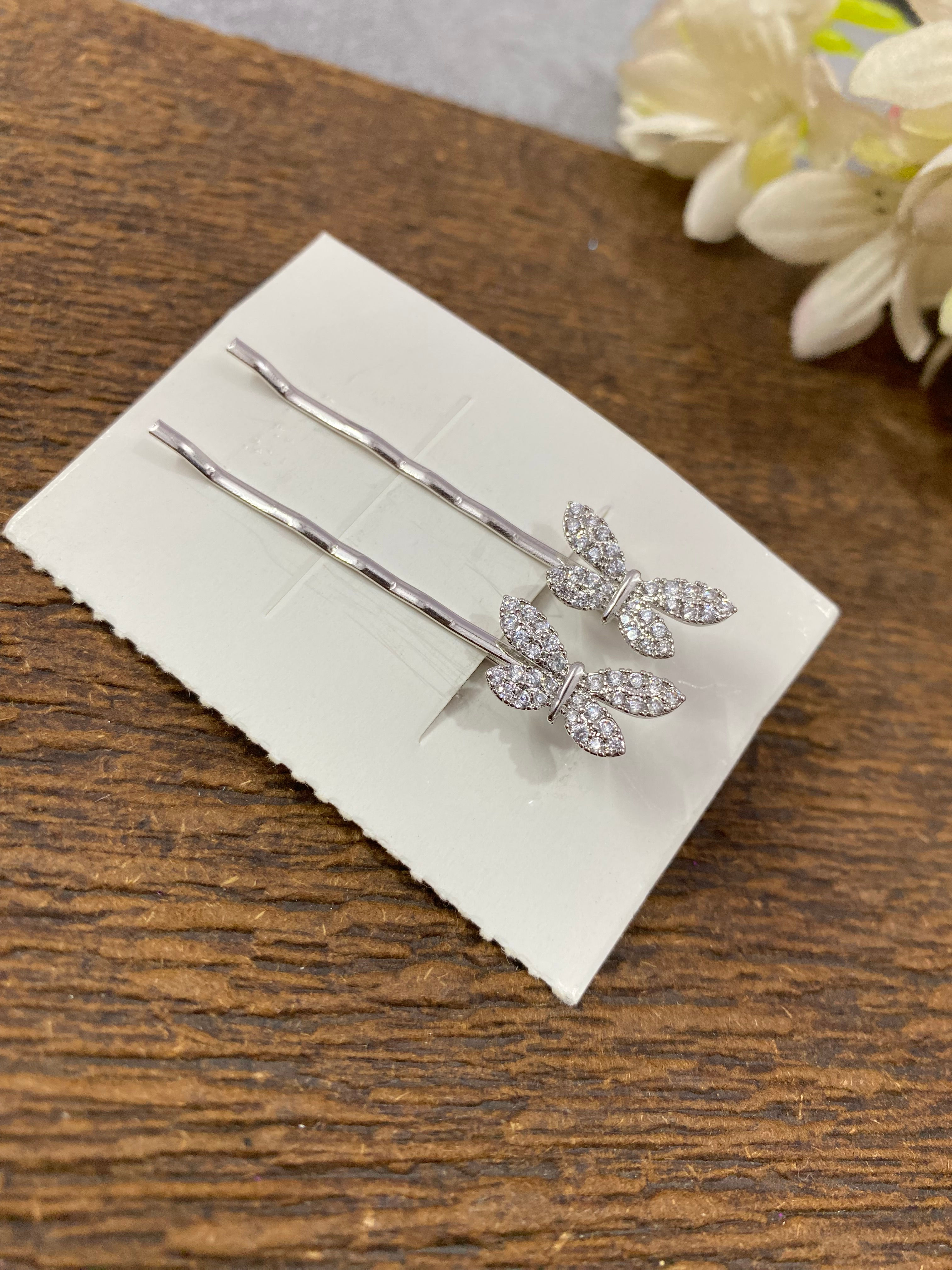 Pair of Premium American Diamond Butterfly Hairclips in Stainless Steel