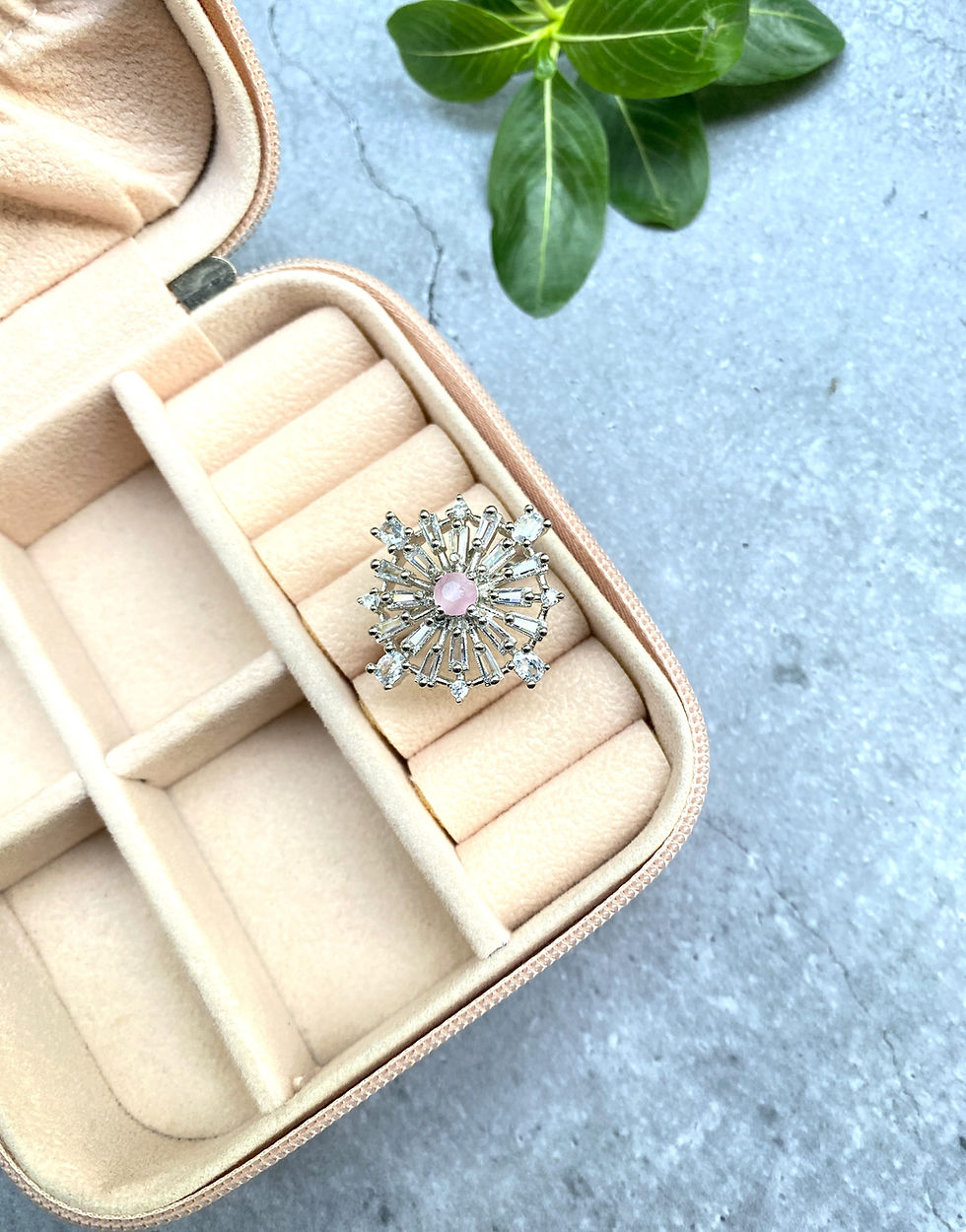 Silver Coloured Round American Diamond Studded Adjustable Cocktail Ring