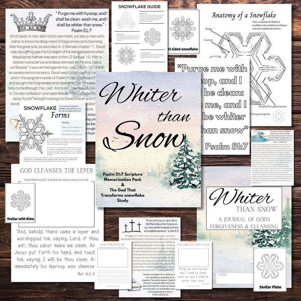 Snowflake Scripture Whiter Than Snow: Psalm 51:7 Scripture Memorization Pack & Snowflake ...