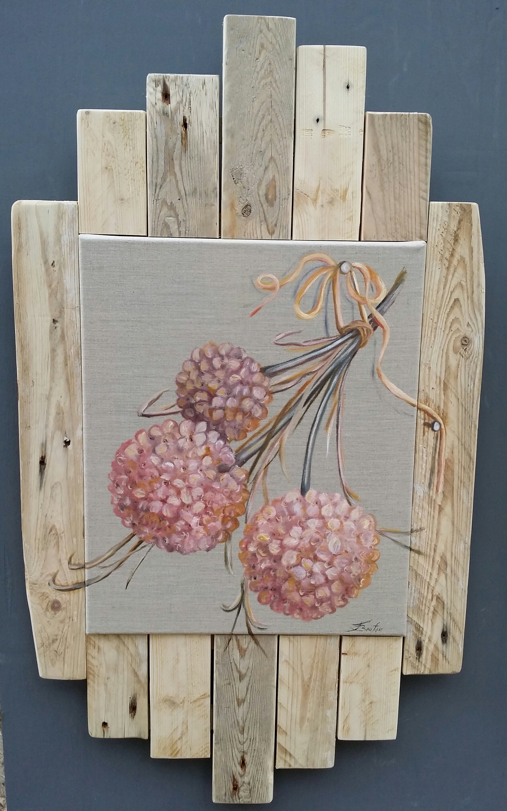 Peinture à l'huile sur lin naturel, entourage en bois