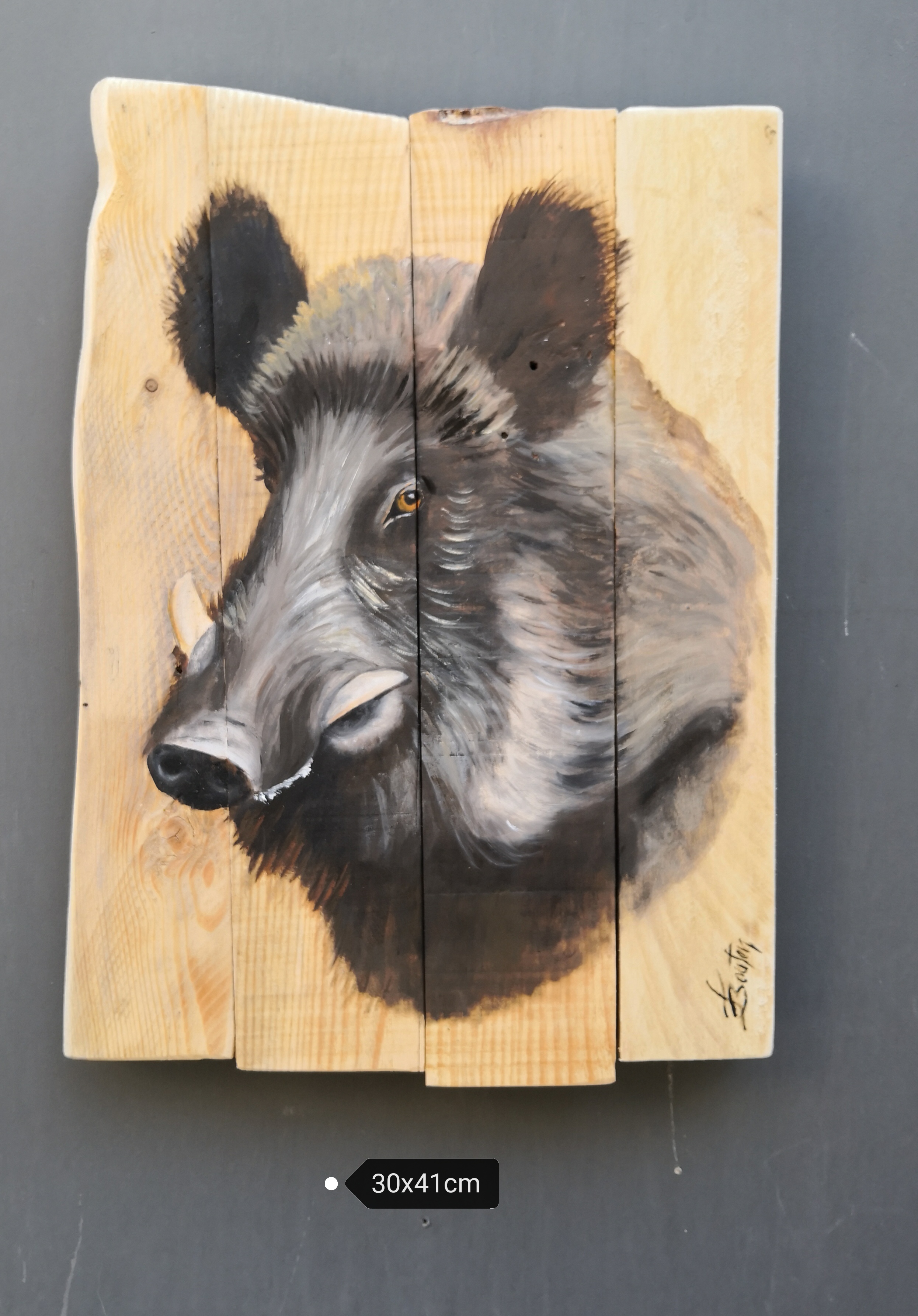 le sanglier - Huile sur bois