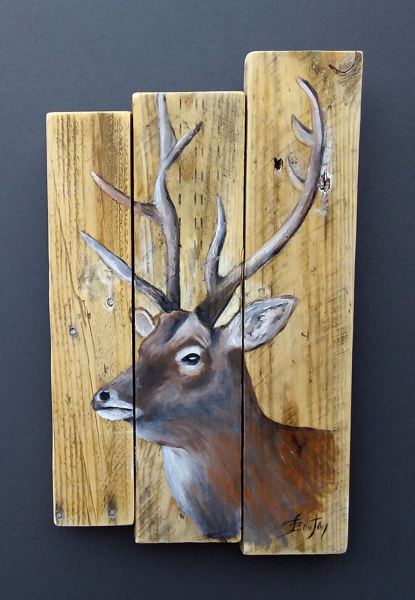 Le cerf- Huile sur bois