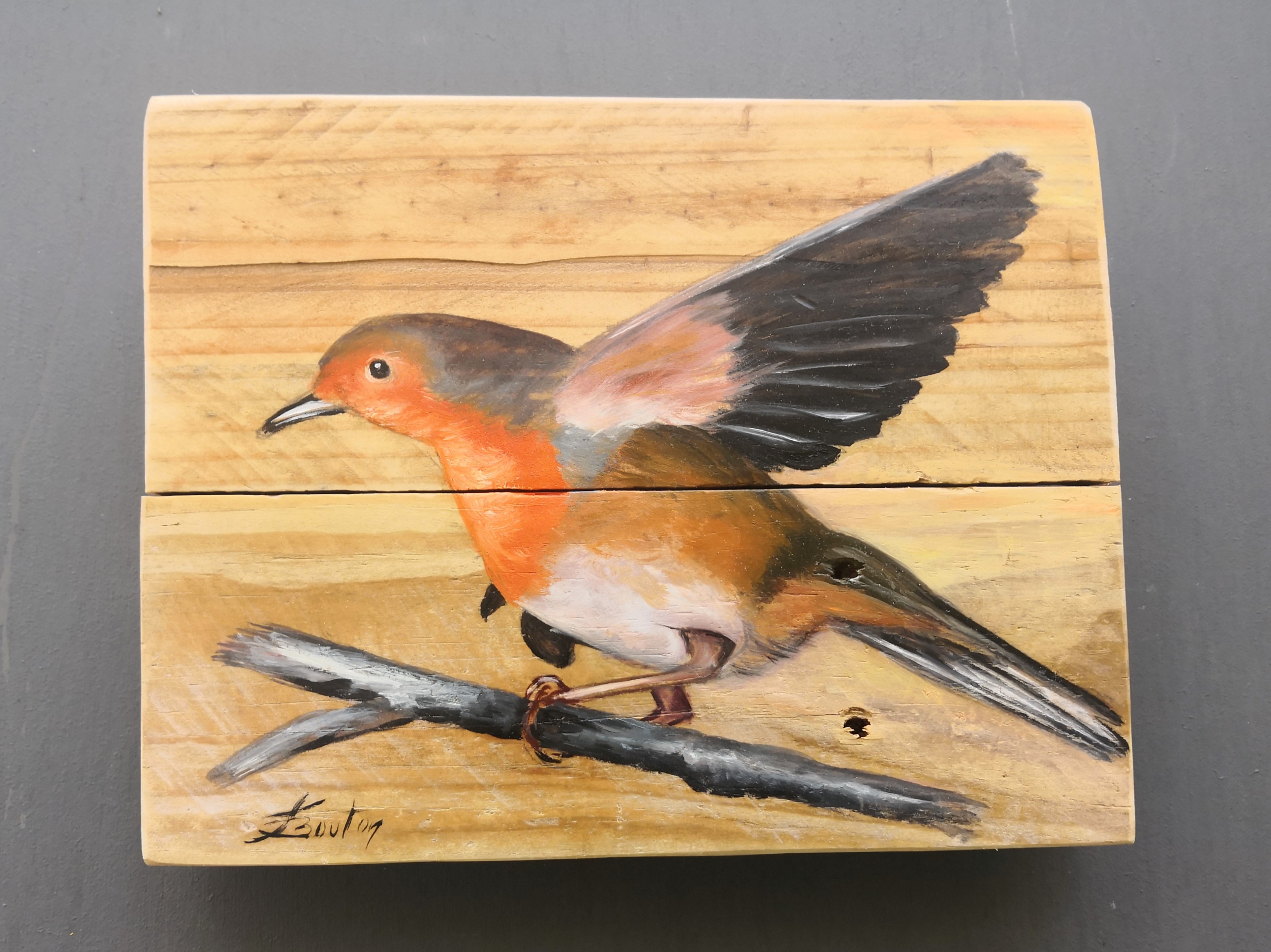 Le rouge gorge - Huile sur bois