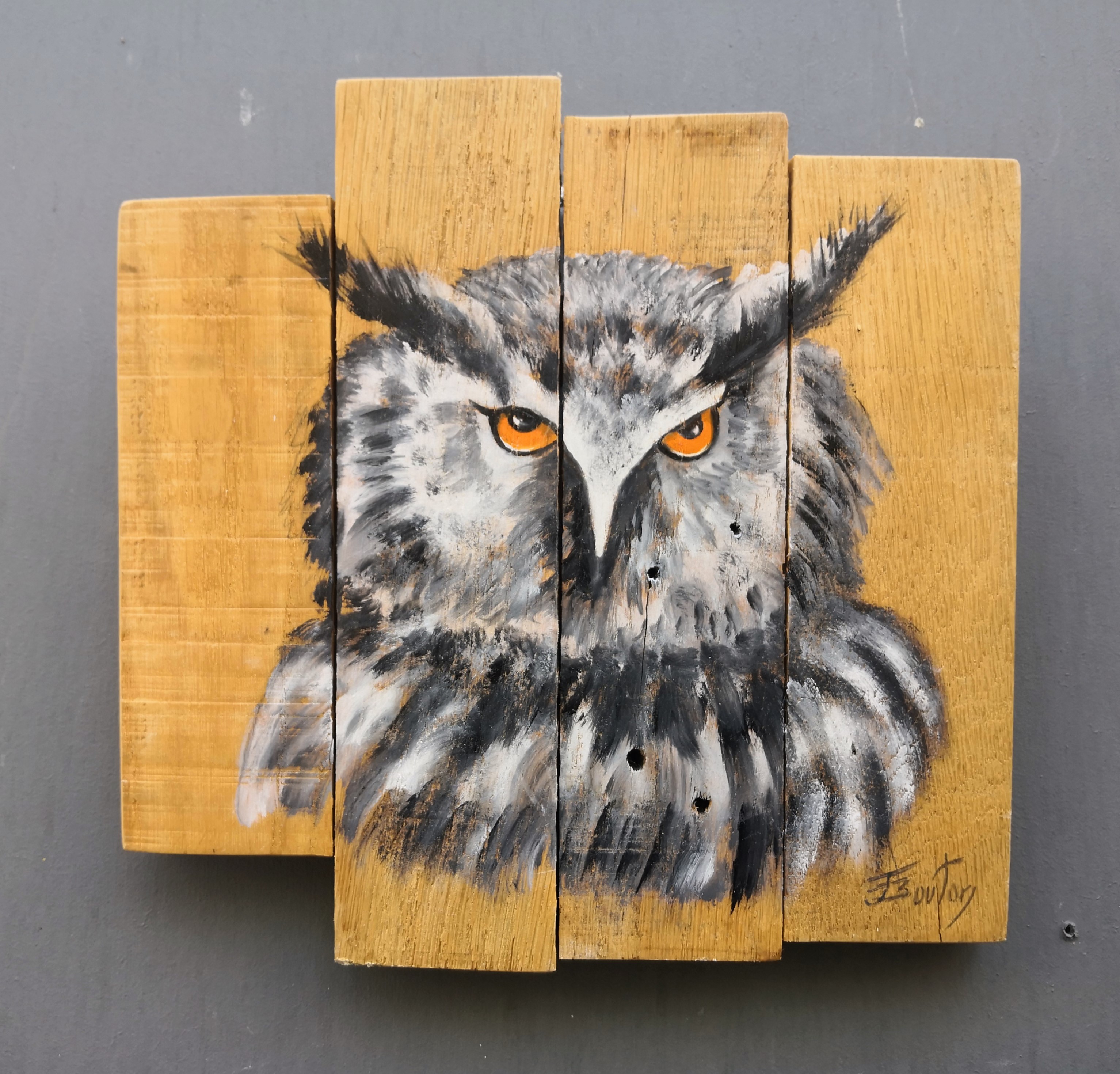 Le hibou - huile sur bois