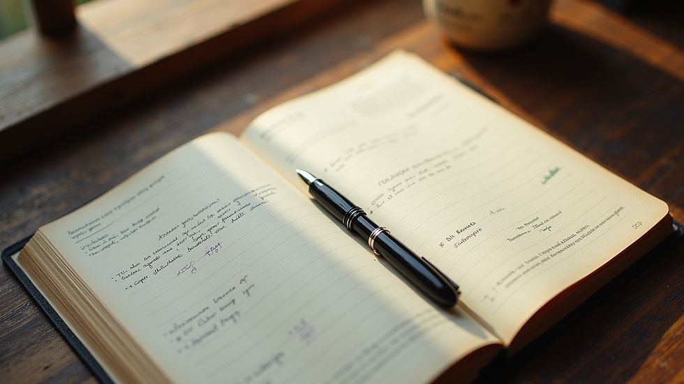 Primer plano de un cuaderno abierto con notas de vocabulario y un bolígrafo