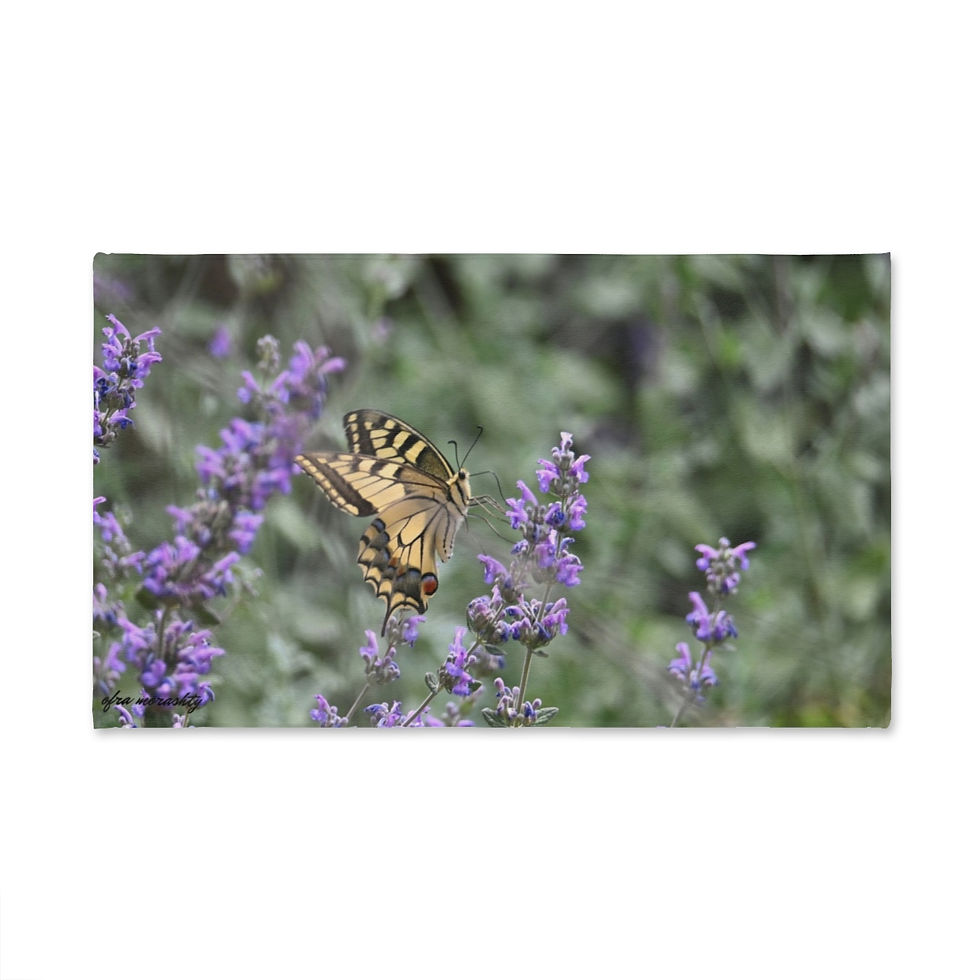 Thumbnail: Hand Towel: Embrace Nature's Beauty with Butterfly and Purple Flowers Design