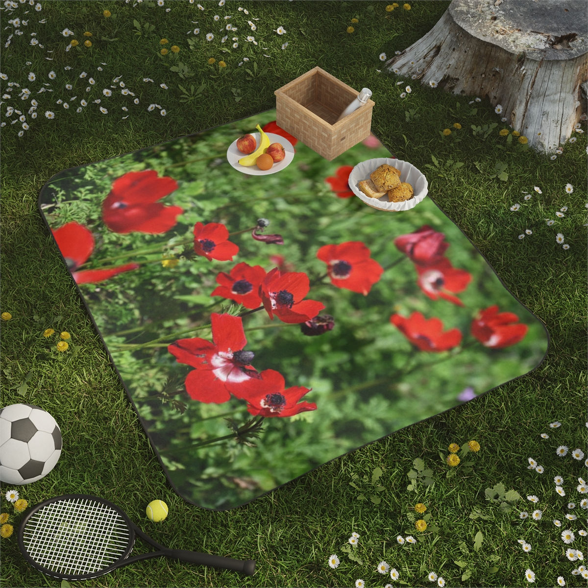 Perfect Picnic Blanket with Red Anemone Flowers Photo: Stylish for Nature Lovers