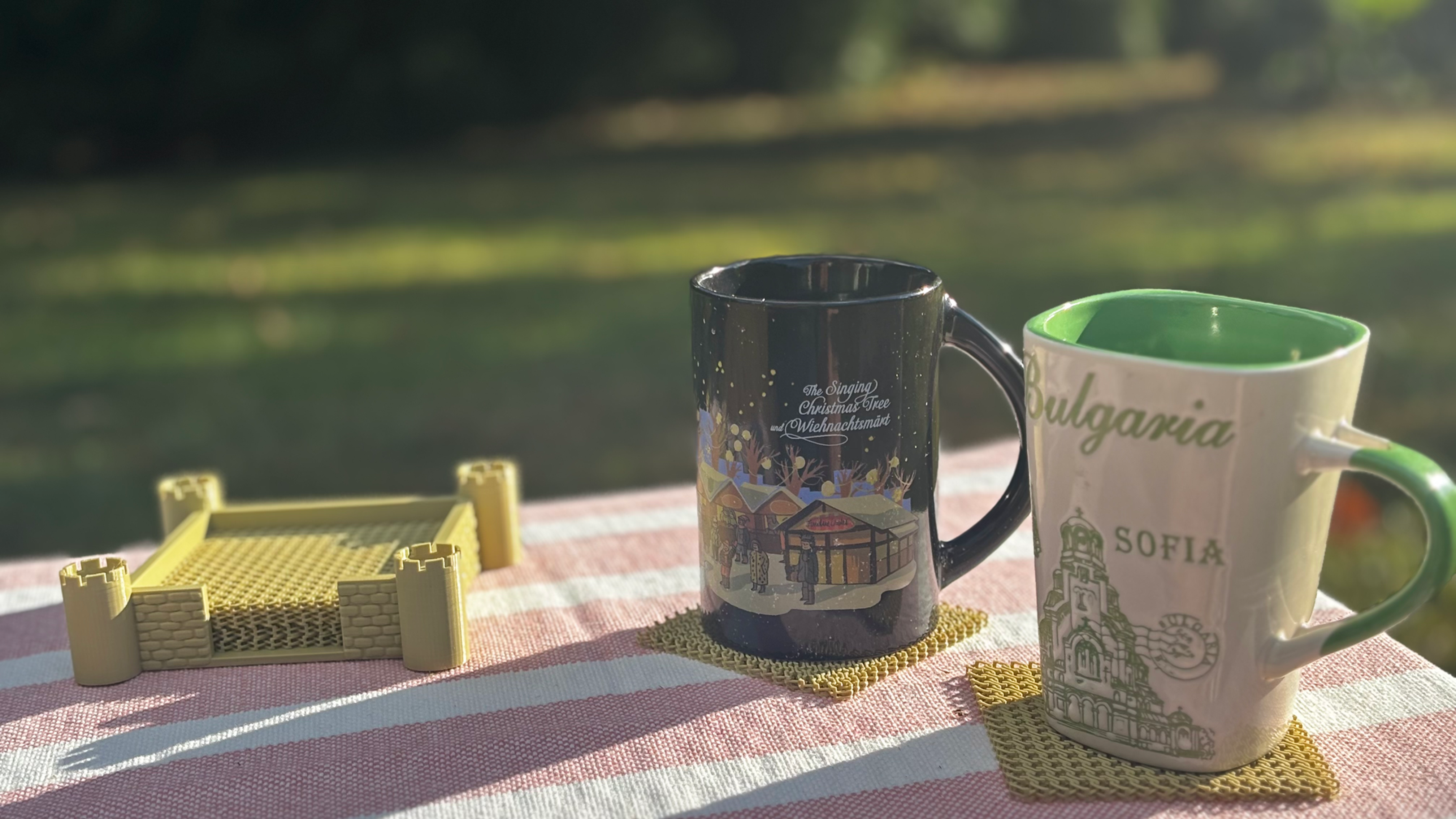 Set of 6 chainmail coasters + Castle Coaster holder