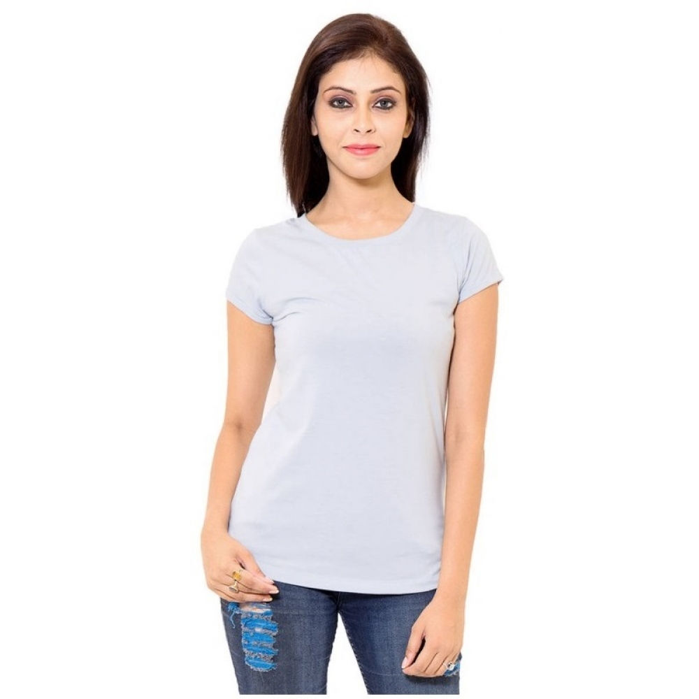 Blue Cotton Western Solid Short Sleeve Top