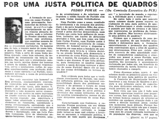 Pedro Pomar: "Por uma justa política de Formação de Quadros"