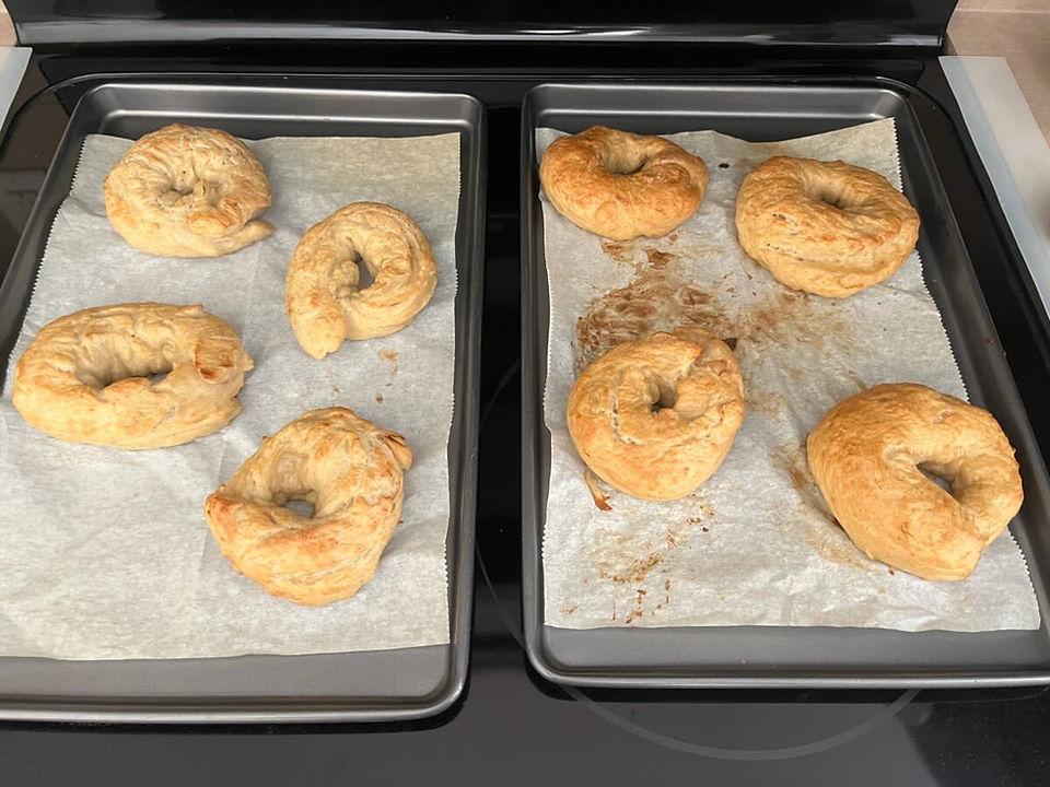Sourdough bagels are done baking