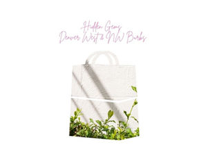 A white shopping bag with green plants and shadows. Above, pink text reads "Hidden Gems Denver West & NW Burbs" on a white background.