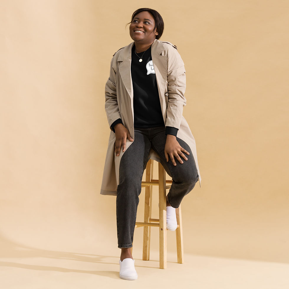 Thumbnail: Black long sleeve shirt with Discovering Legacy speech bubble logo branding. Back says "What's Your Legacy?" in speech bubble. Available in various sizes.