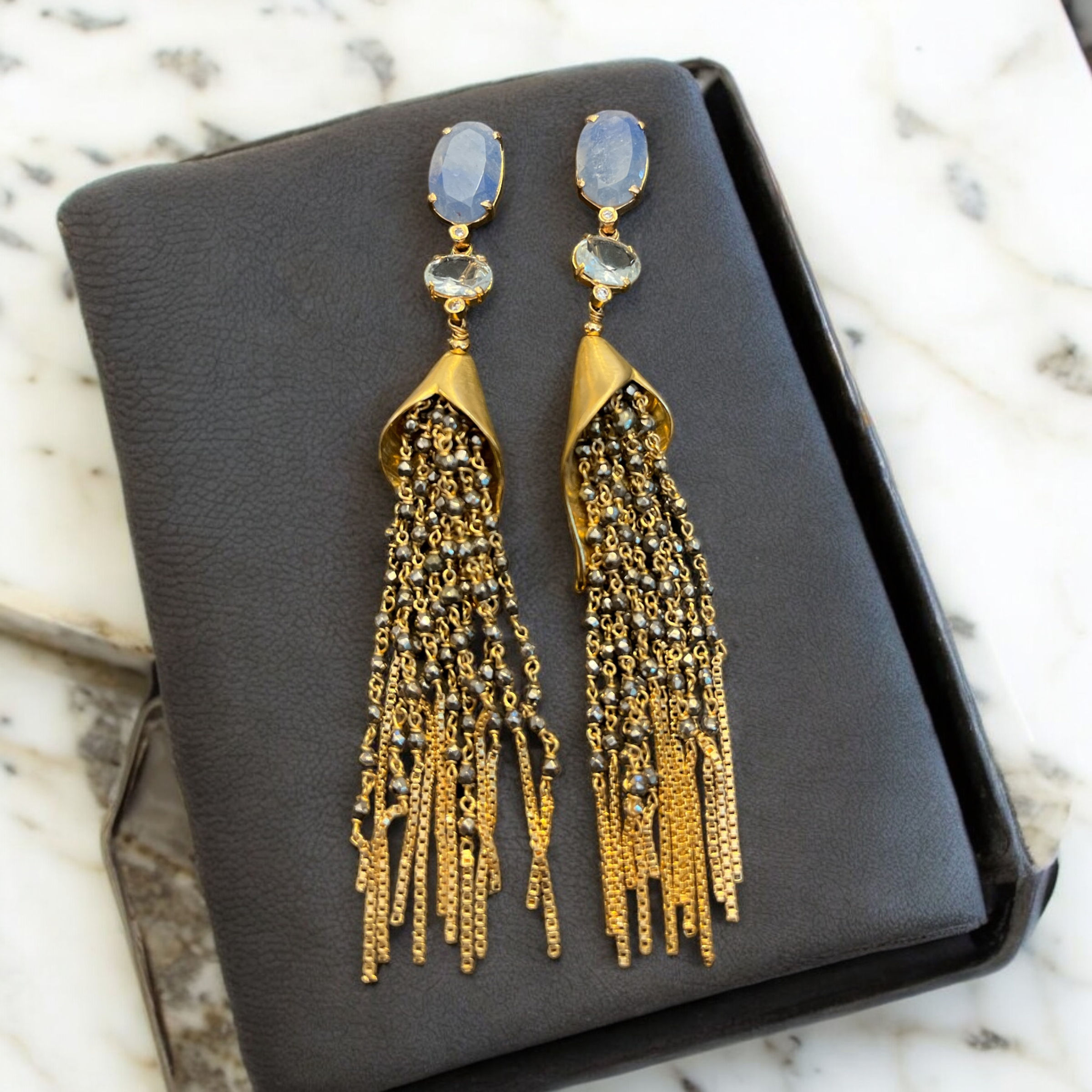 1990’s Goldtone and Blue stone pierced earrings