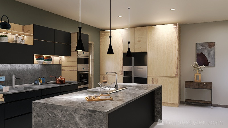 Open Plan Kitchen, dining living in Black and Plywood | House Therapy HQ.com