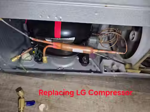 MagicFix technician replacing a faulty LG compressor and testing its operation. | MagicFix