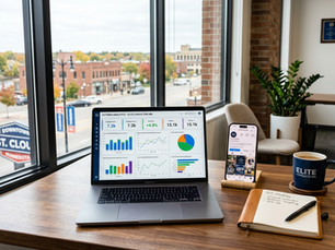 Professional social media management Twin Cities services helping a local small business analyze marketing metrics.