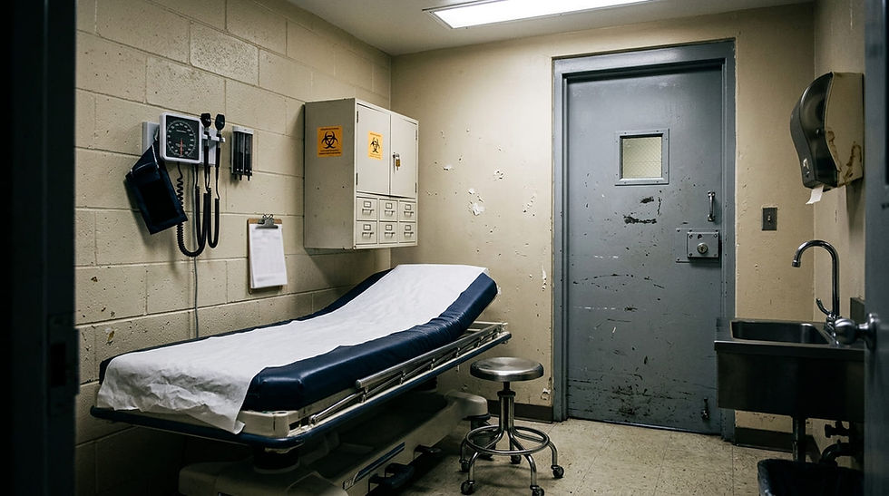 Prison medical examination room representing healthcare in prisons and medical neglect behind bars