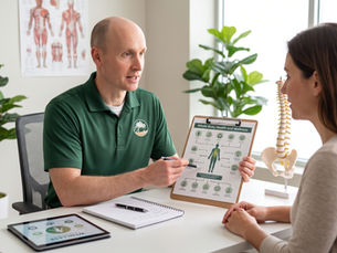 Dr. Alex Sheppard reviewing a root-cause wellness plan with a patient at Oasis Chiropractic in Cottage Grove, MN