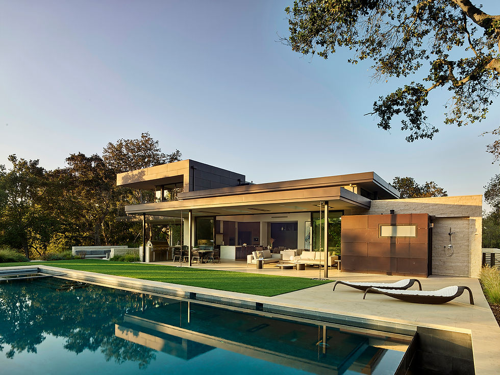 Photograph of luxurious pool with Limestone landscape architecture