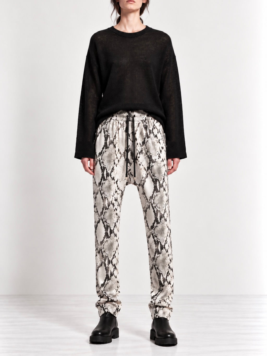 YUMAN — Drop Crotch Pants / Ivory Python Silk