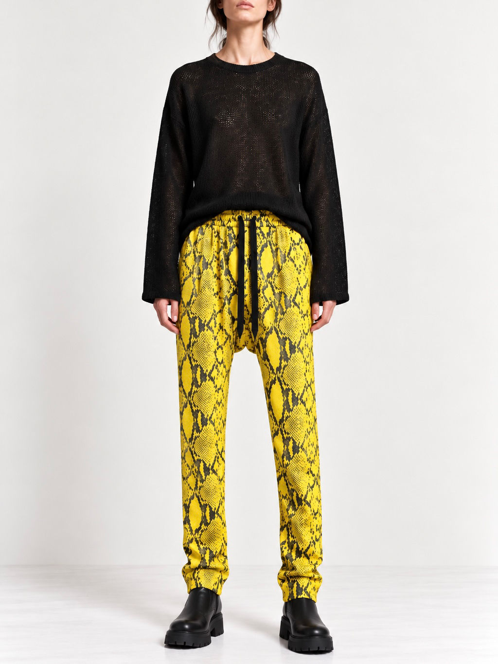 YUMAN — Drop Crotch Pants / yellow python silk